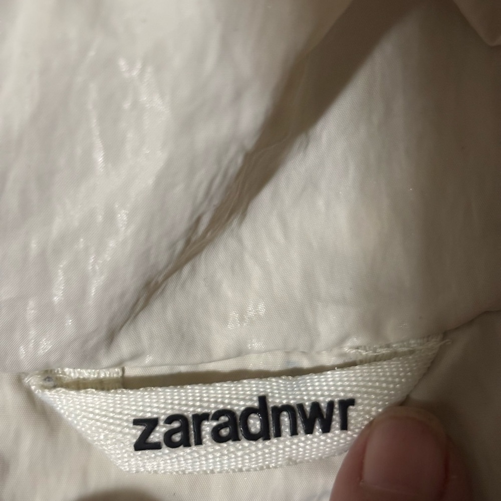 Zara Women's off white slight shimmer Puffer Jacket hooded large - Picture 13 of 15